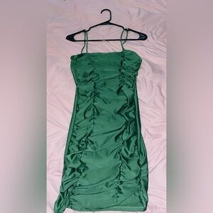 Green Ruched Spaghetti Strap Dress